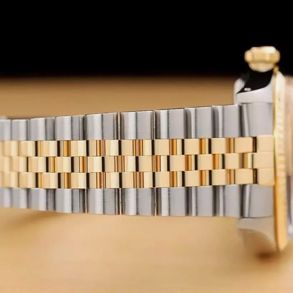 Rolex Men's Champagne 18k Gold Black Roman Watch